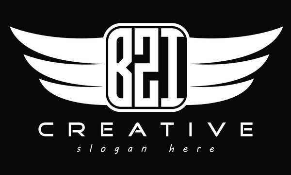 BZI three-letter Wing minimal typography font Monogram emblems flying logo. Vector template