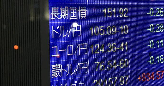 A Electric bulletin board at the business town in Yaezu Tokyo at night closeup