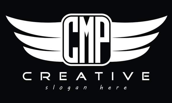 CMP three-letter Wing minimal typography font Monogram emblems flying logo. Vector template