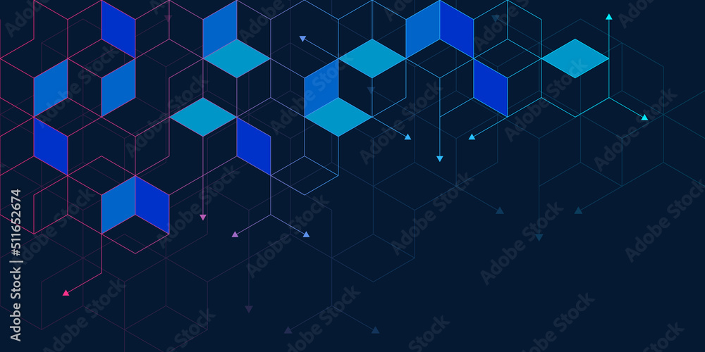 Aufkleber The graphic design element and abstract geometric background with isometric digital blocks. Blockchain concept and modern technology