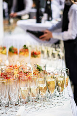 champagne and lemonade on the catering table