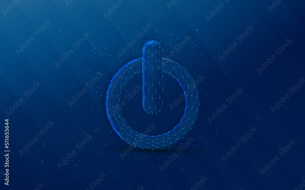 Poster power button sign, power button symbol. abstract background at wireframe style