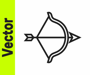 Black line Bow and arrow icon isolated on white background. Cupid symbol. Love sign. Happy Valentines day. Vector