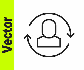 Black line Exchange work icon isolated on white background. Information exchange between people. Employee or people Replacement or swap position concept. Vector