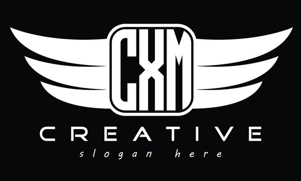 CXM three-letter Wing minimal typography font Monogram emblems flying logo. Vector template