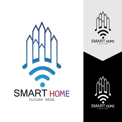 Wifi House Vector Logo.Smart City Tech Icon Vector. City Net Logo Concept Vector