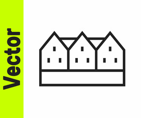 Black line Icelandic wooden house icon isolated on white background. Architecture element of Iceland. Vector