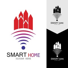 Wifi House Vector Logo.Smart City Tech Icon Vector. City Net Logo Concept Vector