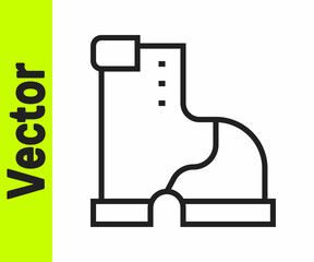 Black line Winter warm boot icon isolated on white background. Waterproof rubber boot. Vector