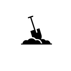 Fototapeta premium Digging with garden shovel vector icon,Vector shovel in ground isolated on white background. gardening work tool equipment icon.flat design of construction spade work tool