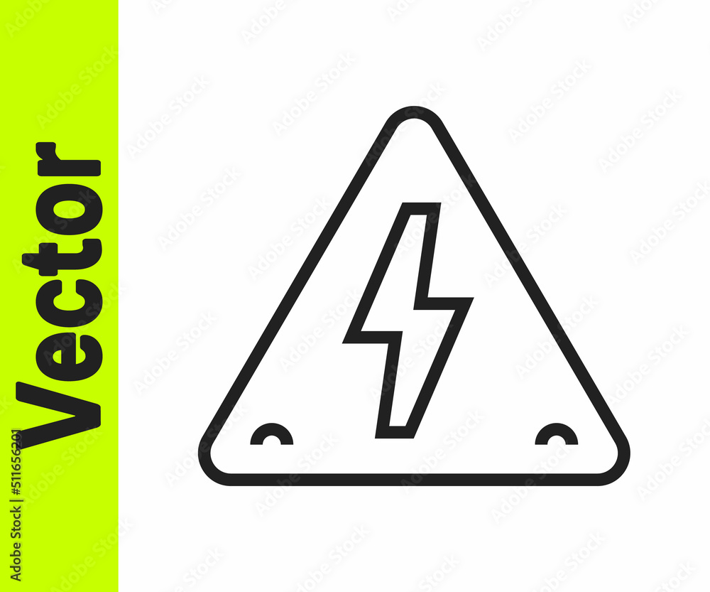 Poster black line high voltage sign icon isolated on white background. danger symbol. arrow in triangle. wa