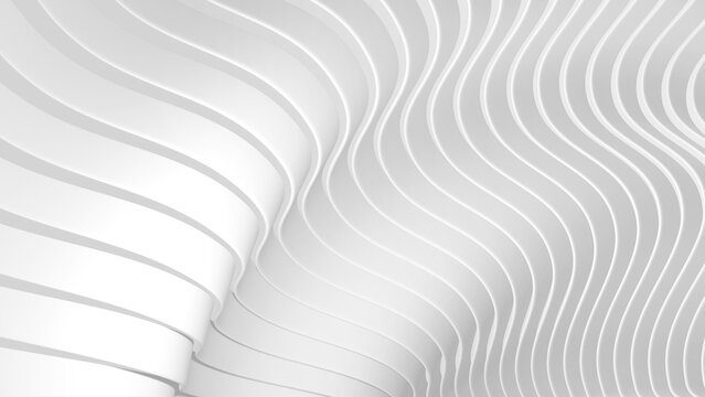Abstract white background with 3D striped pattern, interesting architectural minimal white grey background 3D render illustration.