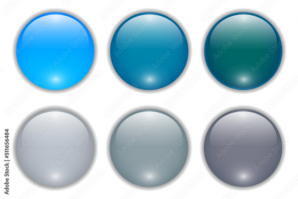 Poster shiny buttons set, glossy circle icons multicolored collection, 3d vector illustration.