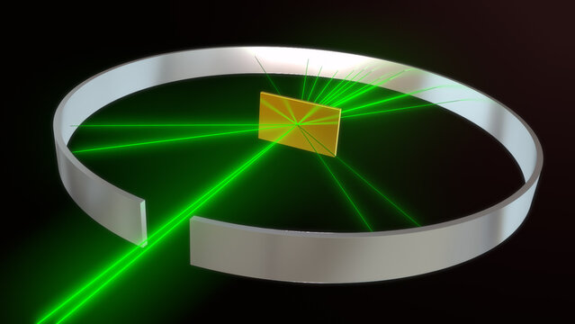 Rutherford gold foil experiment 3d illustration