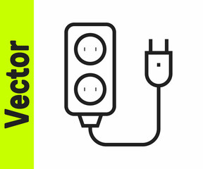 Black line Electric extension cord icon isolated on white background. Power plug socket. Vector