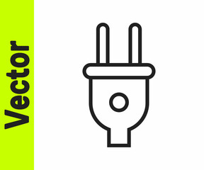 Black line Electric plug icon isolated on white background. Concept of connection and disconnection of the electricity. Vector
