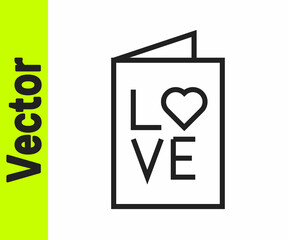 Black line Valentines day party flyer icon isolated on white background. Celebration poster template for invitation or greeting card. Vector