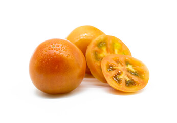 Fresh tomato slices isolated on white background