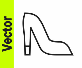 Black line Woman shoe with high heel icon isolated on white background. Vector