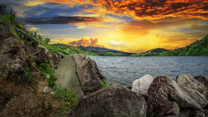 Naklejka premium view of the mountains and lake