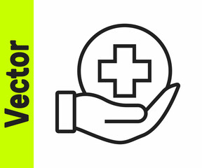 Obraz premium Black line Life insurance icon isolated on white background. Security, safety, protection, protect concept. Vector