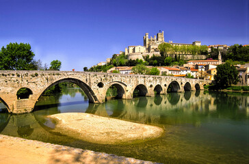 Obraz premium Pont Vieux y catedral de St-Nazaire(s.XIV). Béziers.Languedoc-Roussillon.Francia.