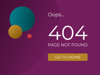 Page 404 error. UX UI design of the resource. User interface with purple background and abstraction.