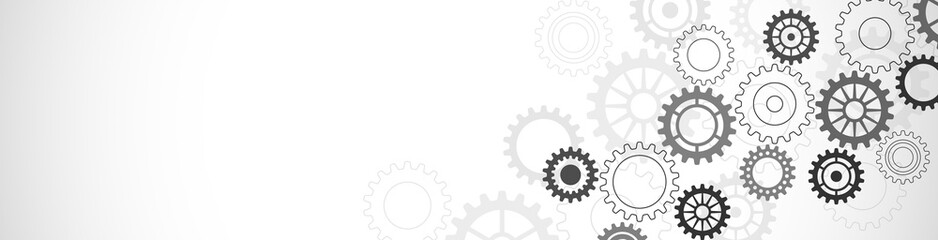 Website header or banner design with cogs and gear wheel mechanisms