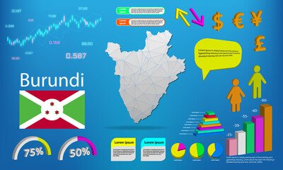 burundi map info graphics - charts, symbols, elements and icons collection. Detailed burundi map with High quality business infographic elements.