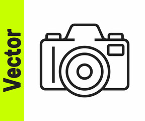Black line Photo camera icon isolated on white background. Foto camera. Digital photography. Vector