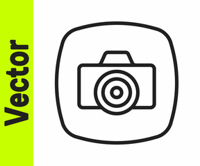 Black line Photo camera icon isolated on white background. Foto camera. Digital photography. Vector