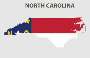 Map and flag of the state of America. North Carolina, USA.