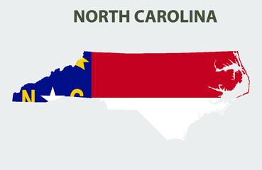 Map and flag of the state of America. North Carolina, USA.