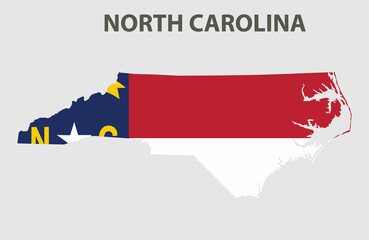 Map and flag of the state of America. North Carolina, USA.