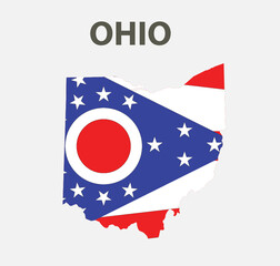 Map and flag of the state of America. Ohio, USA.