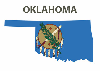 Map and flag of the state of America. Oklahoma, USA.