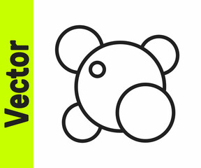 Black line Molecule icon isolated on white background. Structure of molecules in chemistry, science teachers innovative educational poster. Vector