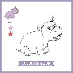 coloring pages or books for kids. cute hippo cartoon illustration