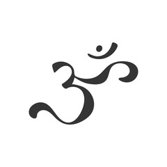 Obraz premium Mantra Om or Aum symbol of divine Trimurti (triad) of Brahma, Vishnu and Shiva. Sacred sound, primordial mantra, word of power, pictogram. Hand-drawn sign of yoga, meditation. Vector 