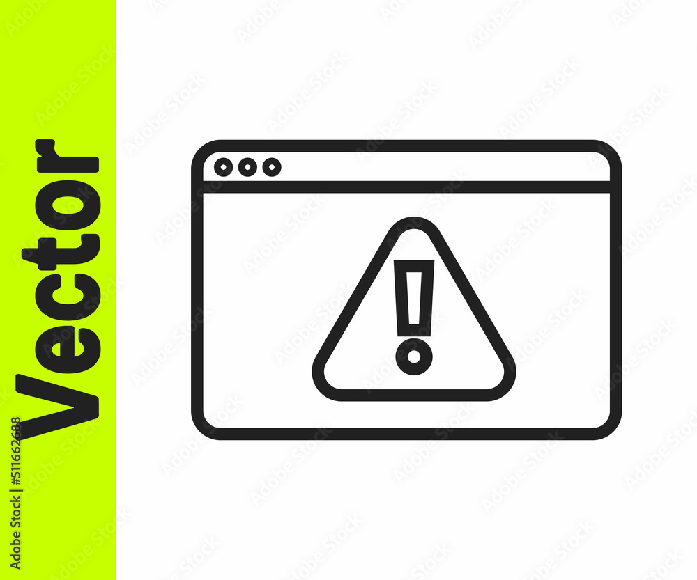 Poster black line browser with exclamation mark icon isolated on white background. alert message smartphone