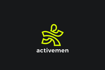 Fototapeta premium Running Man Abstract Logo Sport GYM Fitness Vector Design Template Linear Outline Style. Healthy Life Generation Logotype concept icon.