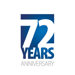 72 Years Anniversary negative space numbers blue white logo icon banner