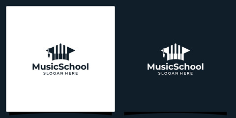 College, Graduate cap, Campus, Education logo design and music piano logo vector illustration graphic design.