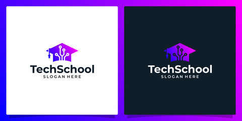 College, Graduate cap, Campus, Education logo design and symbol tech, internet, system, Artificial Intelligence and computer logo vector illustration graphic design.