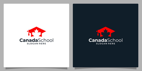 College, Graduate cap, Campus, Education logo design and maple leaf logo vector illustration graphic design.