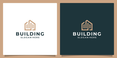 House building logo with initial letter d and p abstract. Vector illustration graphic design in line art style. Good for brand, advertising, real estate, construction, building, and home.