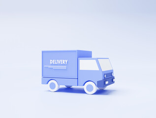 Delivery truck transport shipping fast deliver carrier logistics icon sign or symbol e-commerce concept on blue background 3d illustration