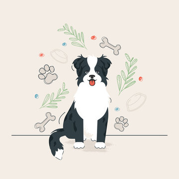 Happy cartoon puppy sitting, Portrait of a cute aussie dog. Australian shepherd dog. Vector illustration.