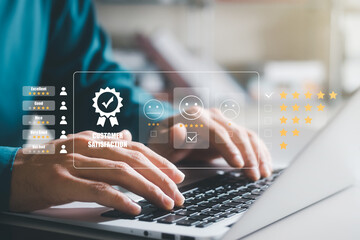 User give rating to service experience on online application, Customer review satisfaction feedback survey concept, Customer can evaluate quality of service leading to reputation ranking of business.