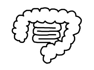 大腸と小腸の手描きイラスト_モノクロ